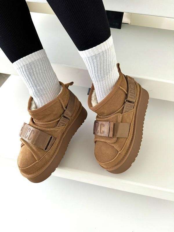 Жіночі UGG Ультра Міні Коричневі на Платформі Замшеві з Липучкою Ultra Mini Platform Hybrid Boots — фото 8