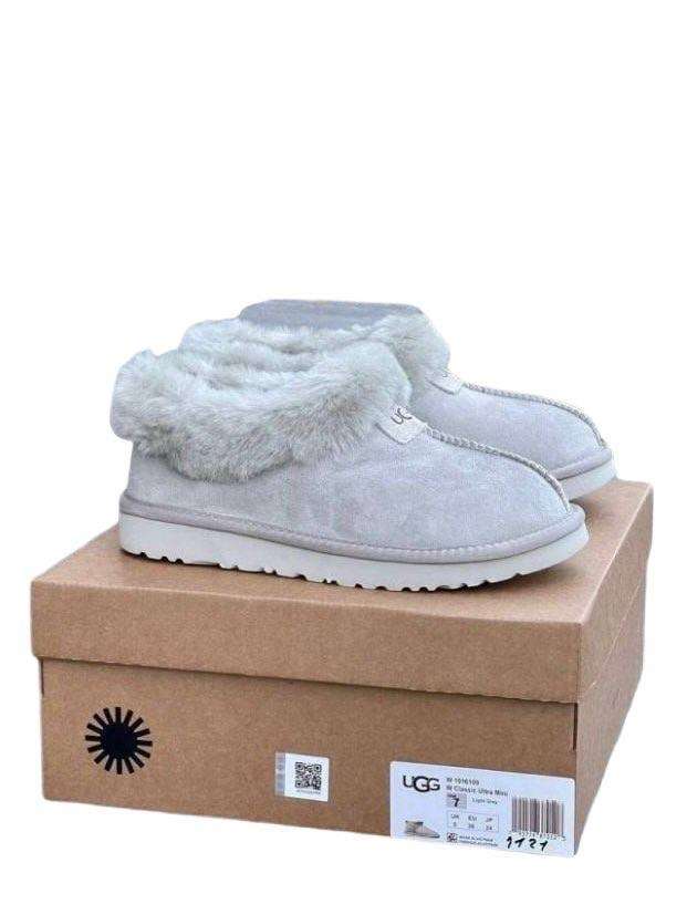 Жіночі UGG Чоботи Сліпери Тапці Світло Сірі Замша з Хутром Coquette Light Grey Suede
