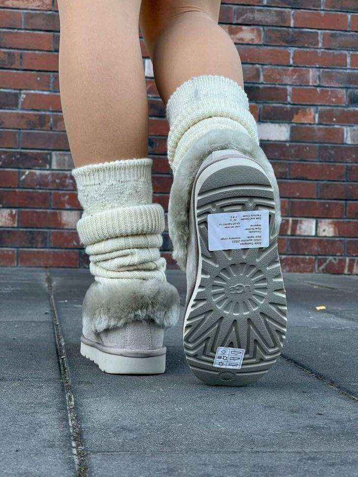 Жіночі UGG Чоботи Сліпери Тапці Світло Сірі Замша з Хутром Coquette Light Grey Suede — фото 12