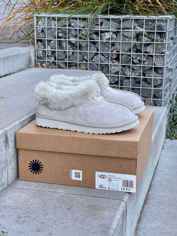Жіночі UGG Чоботи Сліпери Тапці Світло Сірі Замша з Хутром Coquette Light Grey Suede — фото 13