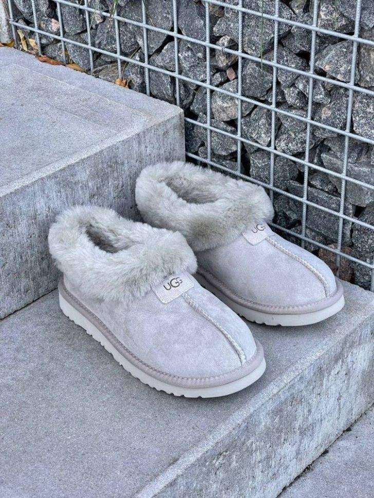 Жіночі UGG Чоботи Сліпери Тапці Світло Сірі Замша з Хутром Coquette Light Grey Suede — фото 15