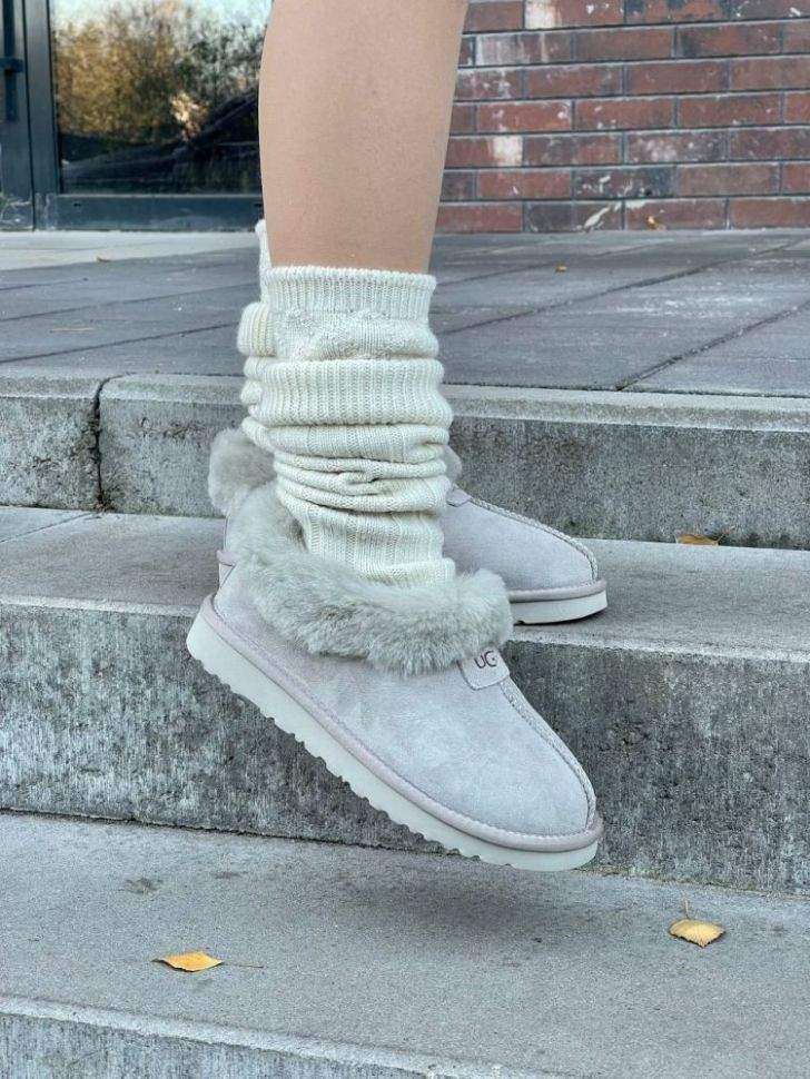 Жіночі UGG Чоботи Сліпери Тапці Світло Сірі Замша з Хутром Coquette Light Grey Suede — фото 3