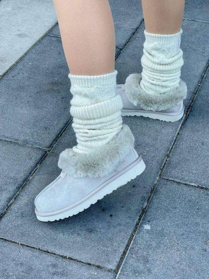 Жіночі UGG Чоботи Сліпери Тапці Світло Сірі Замша з Хутром Coquette Light Grey Suede — фото 7