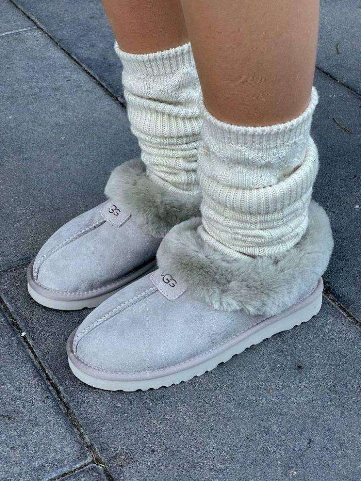 Жіночі UGG Чоботи Сліпери Тапці Світло Сірі Замша з Хутром Coquette Light Grey Suede — фото 8