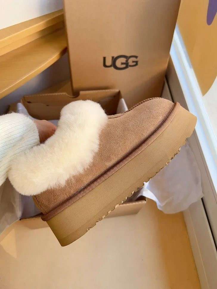 Жіночі UGG Платформа Чоботи Сліпери Тапці Помаранчеві Замша з Хутром Coquette Platform Chestnut — фото 8