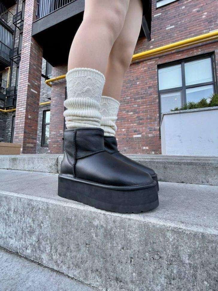 Жіночі UGG Міні Платформа Чорні Шкіра Mini Platform Black Leather — фото 11