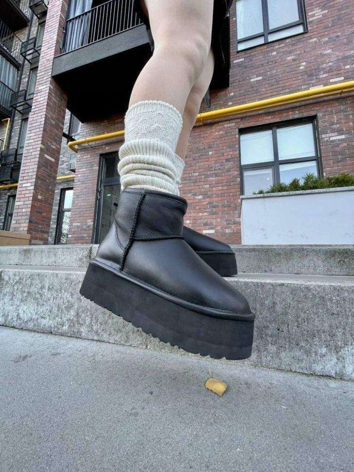 Жіночі UGG Міні Платформа Чорні Шкіра Mini Platform Black Leather — фото 12