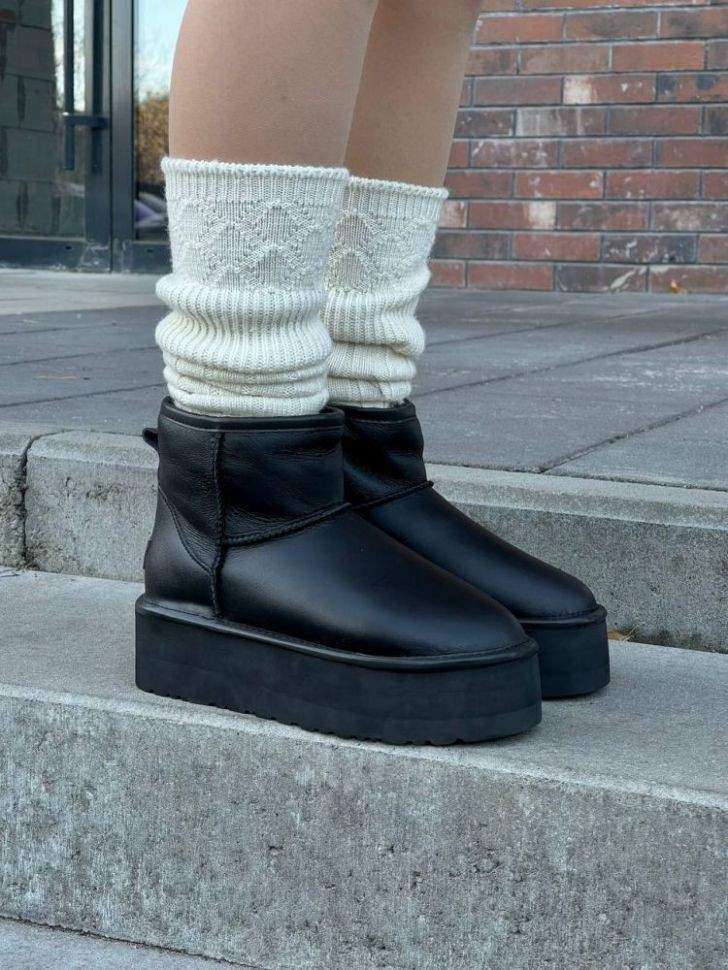 Жіночі UGG Міні Платформа Чорні Шкіра Mini Platform Black Leather — фото 13