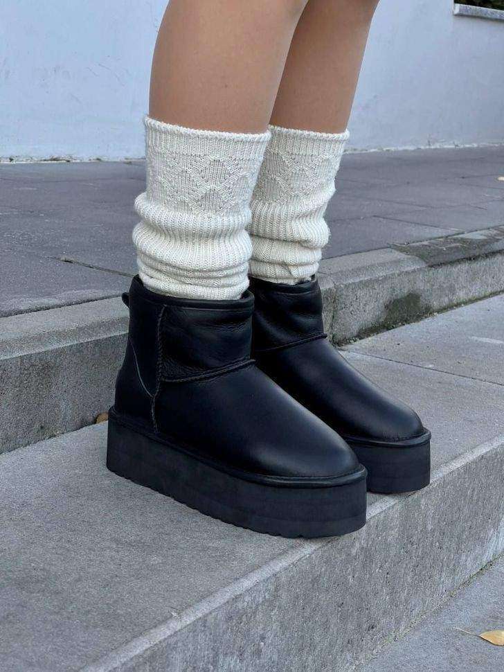 Жіночі UGG Міні Платформа Чорні Шкіра Mini Platform Black Leather — фото 14