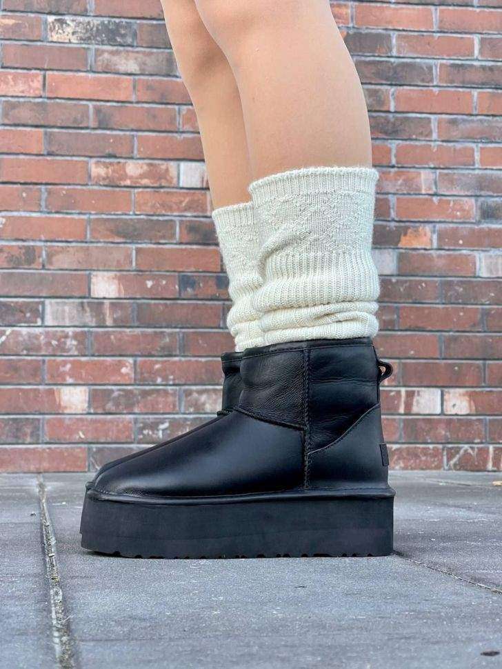 Жіночі UGG Міні Платформа Чорні Шкіра Mini Platform Black Leather — фото 15
