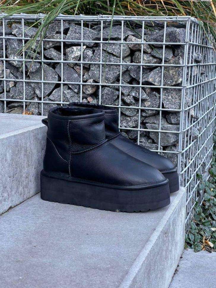 Жіночі UGG Міні Платформа Чорні Шкіра Mini Platform Black Leather — фото 7