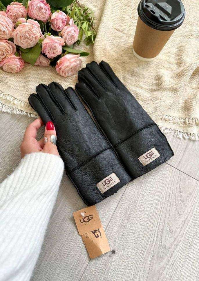 Жіночі UGG Рукавички Чорні Шкіряні Натуральні Gloves Black Leather — фото 2