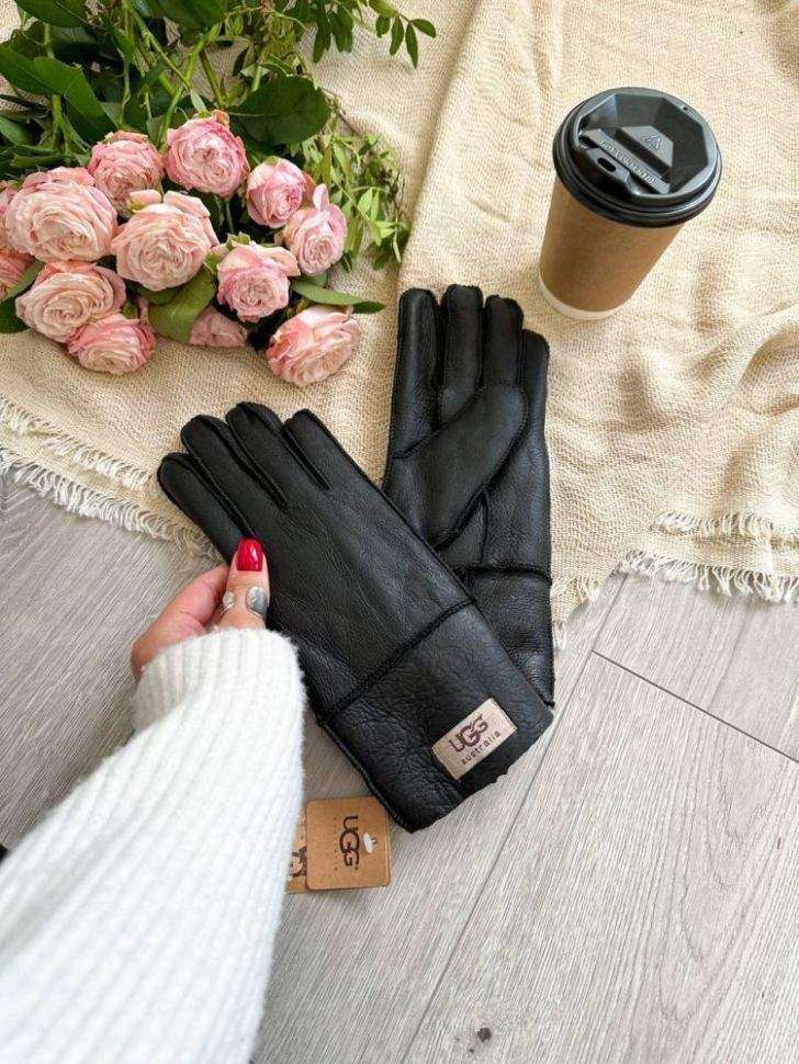 Жіночі UGG Рукавички Чорні Шкіряні Натуральні Gloves Black Leather — фото 5