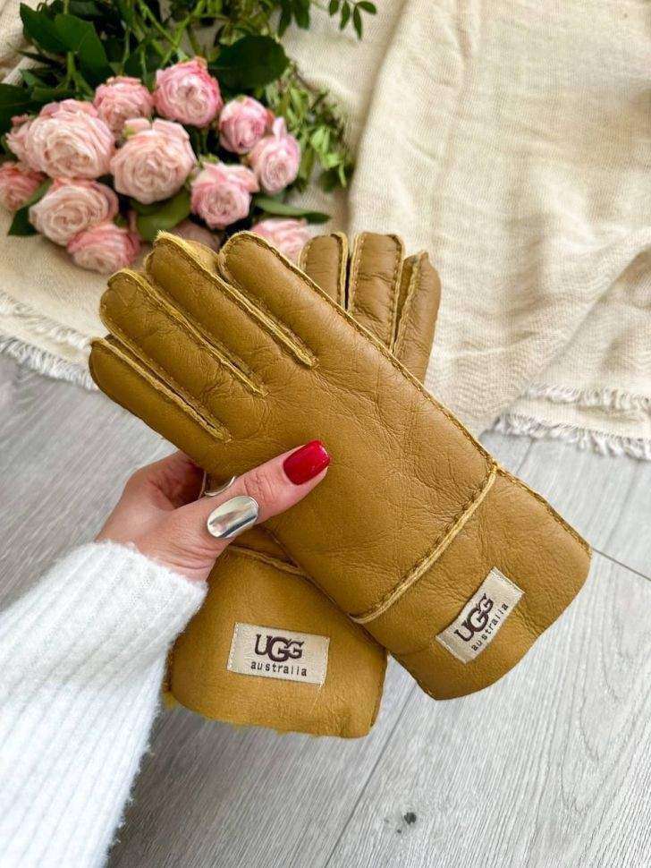 Жіночі UGG Рукавички Беж-Пісочні Шкіряні Натуральні Gloves Ginger Leather