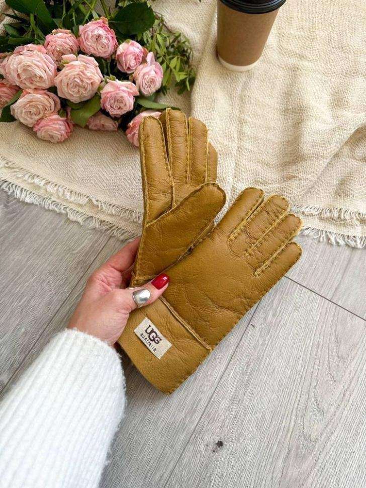 Жіночі UGG Рукавички Беж-Пісочні Шкіряні Натуральні Gloves Ginger Leather — фото 2