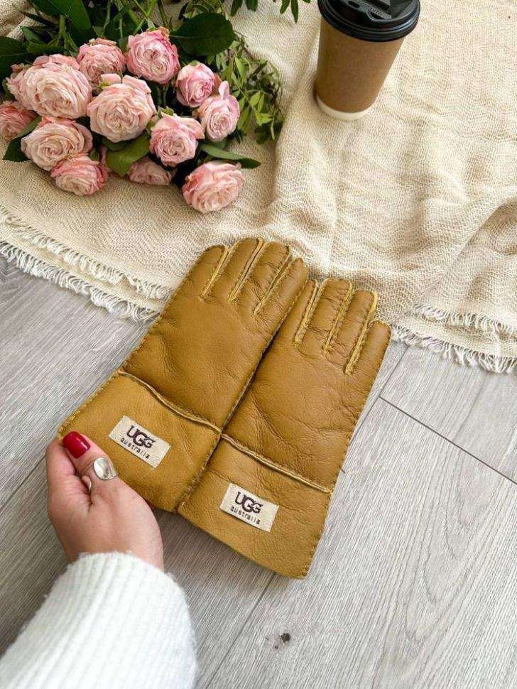Жіночі UGG Рукавички Беж-Пісочні Шкіряні Натуральні Gloves Ginger Leather — фото 3