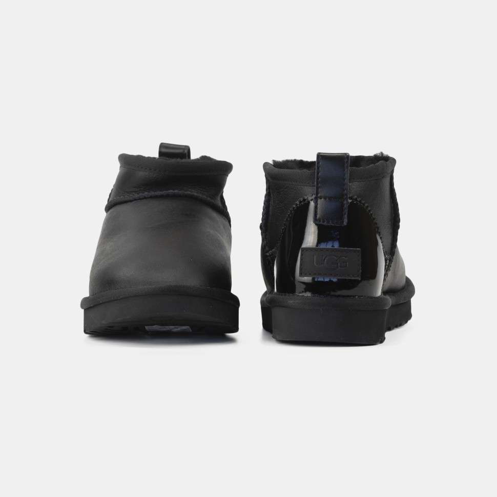 Жіночі UGG Ультра Міні Шкіра Чорні з Лак П'яткою Ultra Mini Black Leather — фото 3