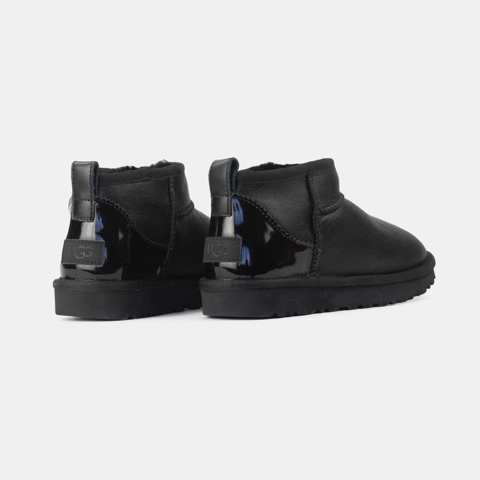 Жіночі UGG Ультра Міні Шкіра Чорні з Лак П'яткою Ultra Mini Black Leather — фото 4