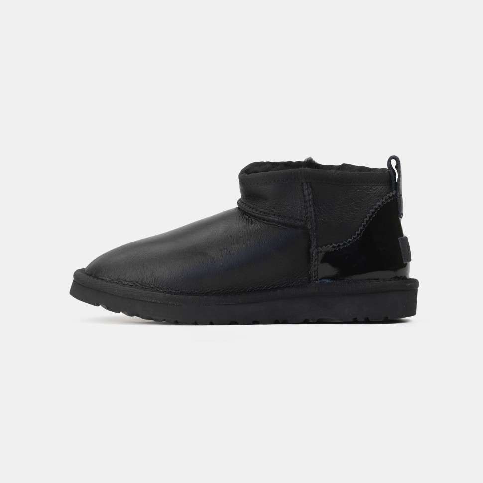 Жіночі UGG Ультра Міні Шкіра Чорні з Лак П'яткою Ultra Mini Black Leather — фото 5