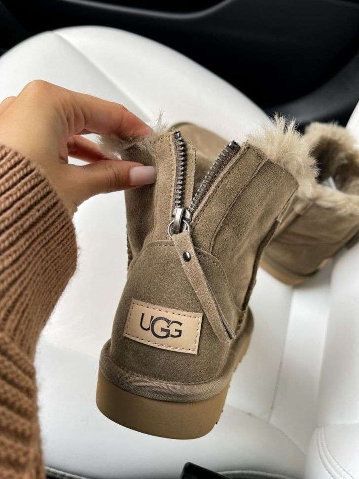 Жіночі UGG Класік Міні Хакі Замшеві Змійка Zip Classic Mini Khaki Suede — фото 14