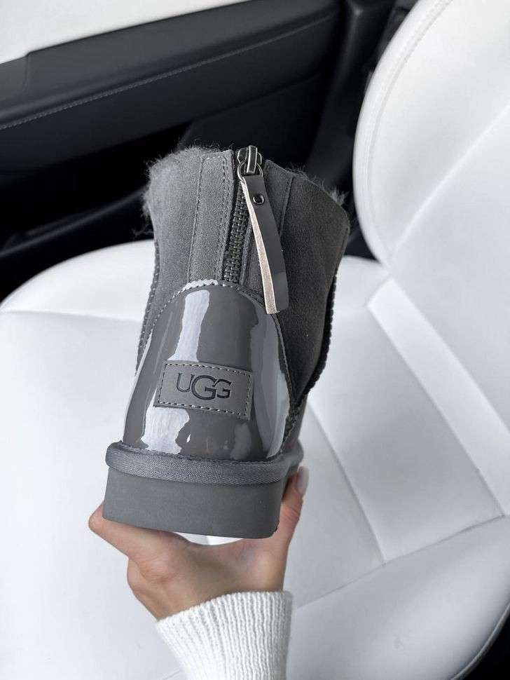 Жіночі UGG Сірі Замша з Лак Пяткой Short ZIP Grey Lacquer Suede — фото 14