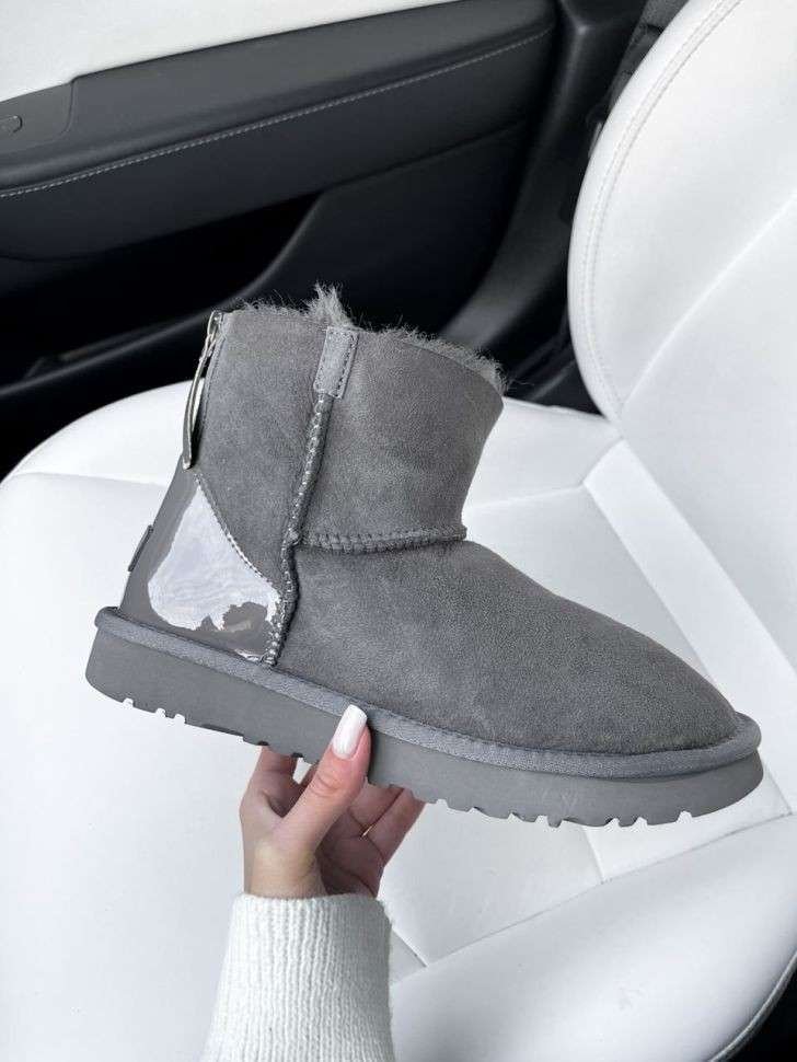 Жіночі UGG Сірі Замша з Лак Пяткой Short ZIP Grey Lacquer Suede — фото 10