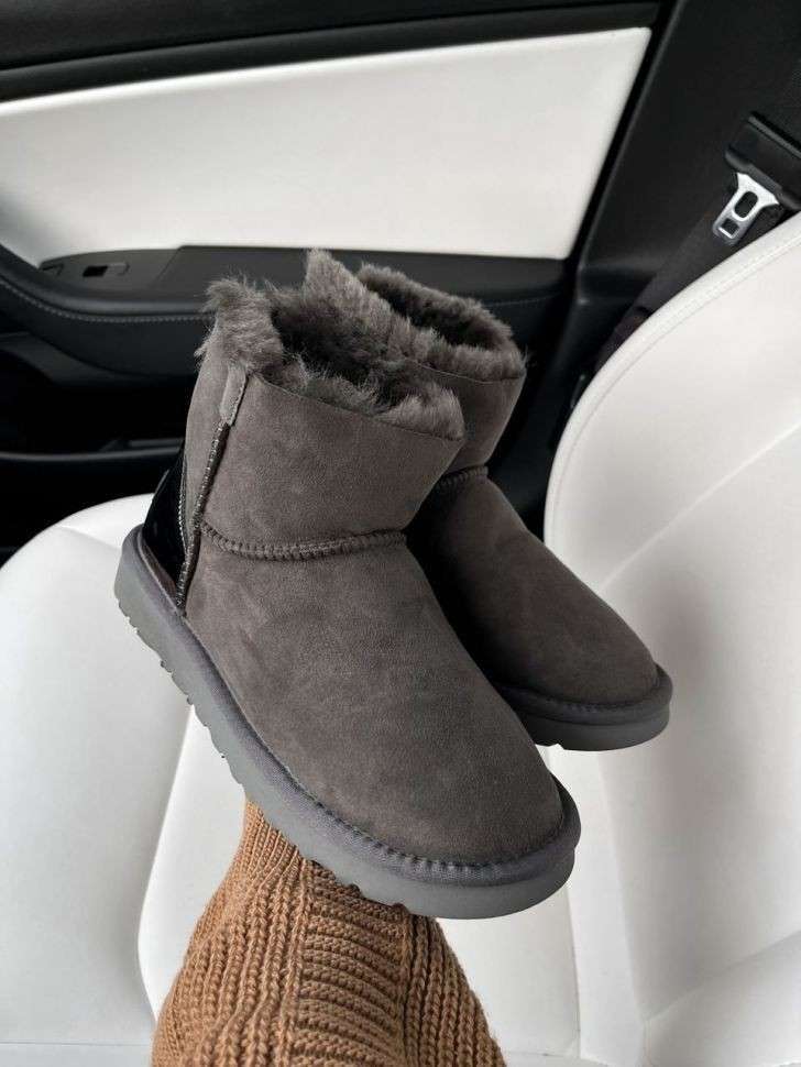 Жіночі UGG Сірі з Лак Пяткою Short ZIP Grey Lacquer Suede — фото 3