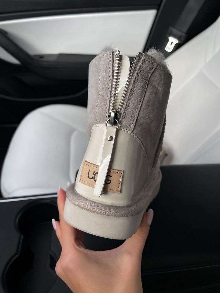 Жіночі UGG Міні Замш Світло Сірі Змійка Classic Mini Light Grey Zipper Suide — фото 12