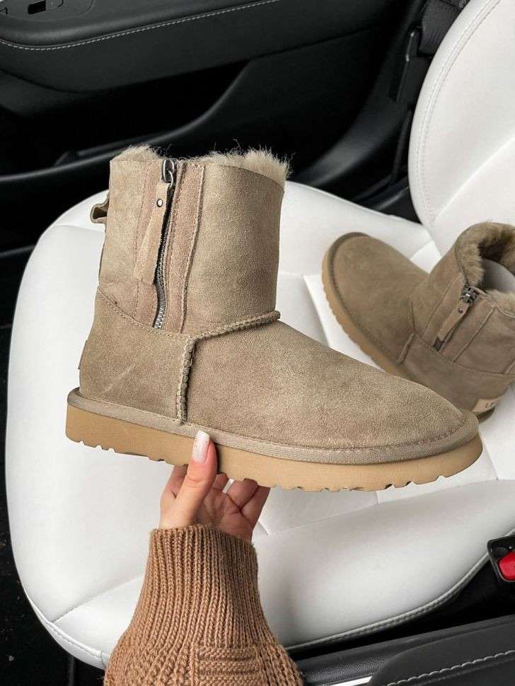 Жіночі UGG Міні Хакі Замша з Змійкою Zip Mini Khaki Suede