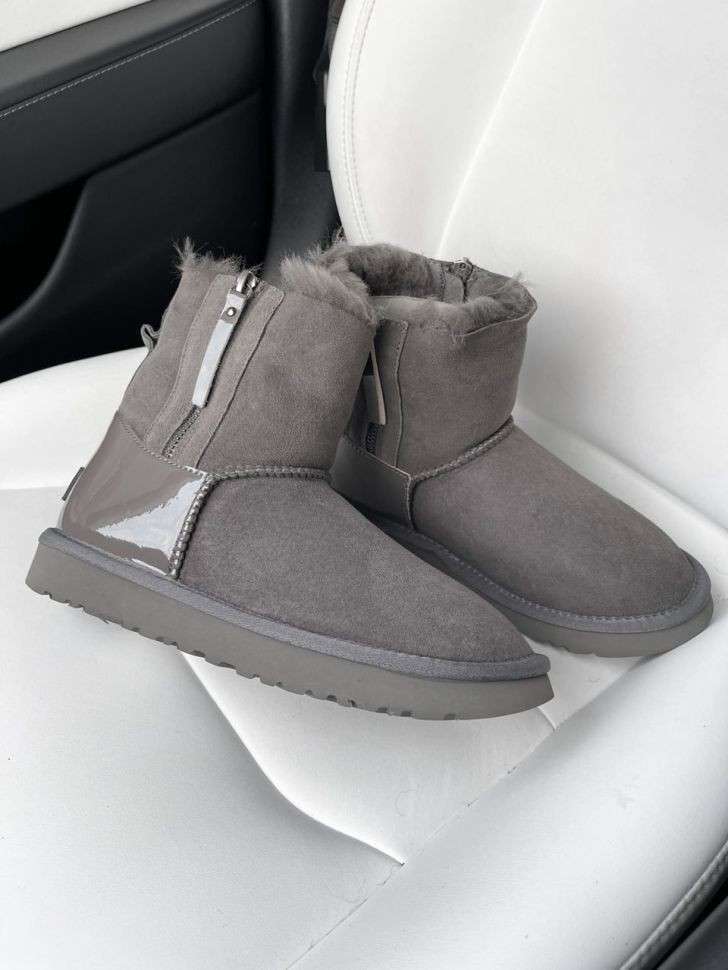 Жіночі UGG Замш з Лак Пяткою та Змійкою Short ZIP Grey 2 Lacquer — фото 2