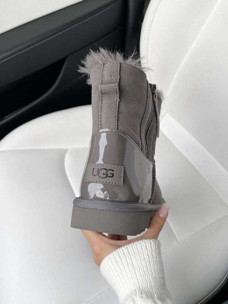 Жіночі UGG Замш з Лак Пяткою та Змійкою Short ZIP Grey 2 Lacquer — фото 7