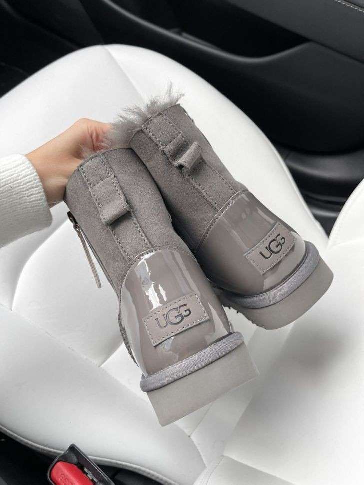 Жіночі UGG Замш з Лак Пяткою та Змійкою Short ZIP Grey 2 Lacquer — фото 9