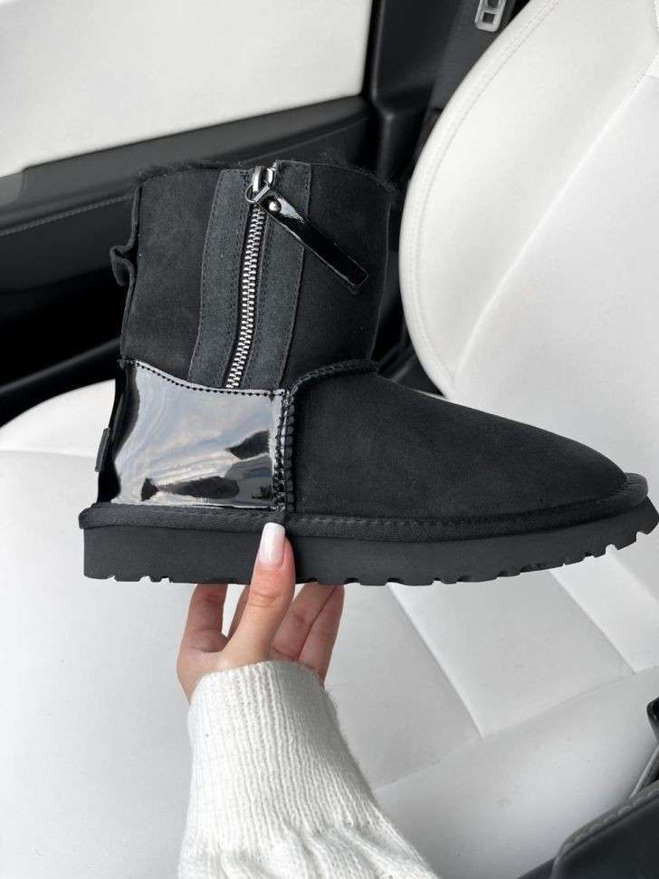 Жіночі UGG Міні замш з Змікою та Лак Пяткою Short ZIP Black Lacquer — фото 1