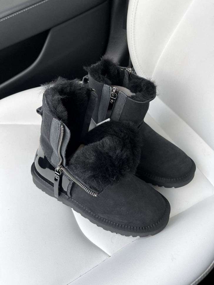 Жіночі UGG Міні замш з Змікою та Лак Пяткою Short ZIP Black Lacquer — фото 2