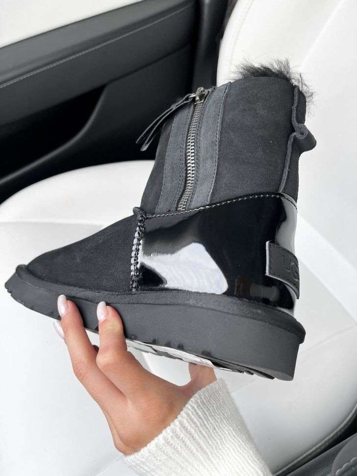 Жіночі UGG Міні замш з Змікою та Лак Пяткою Short ZIP Black Lacquer — фото 6
