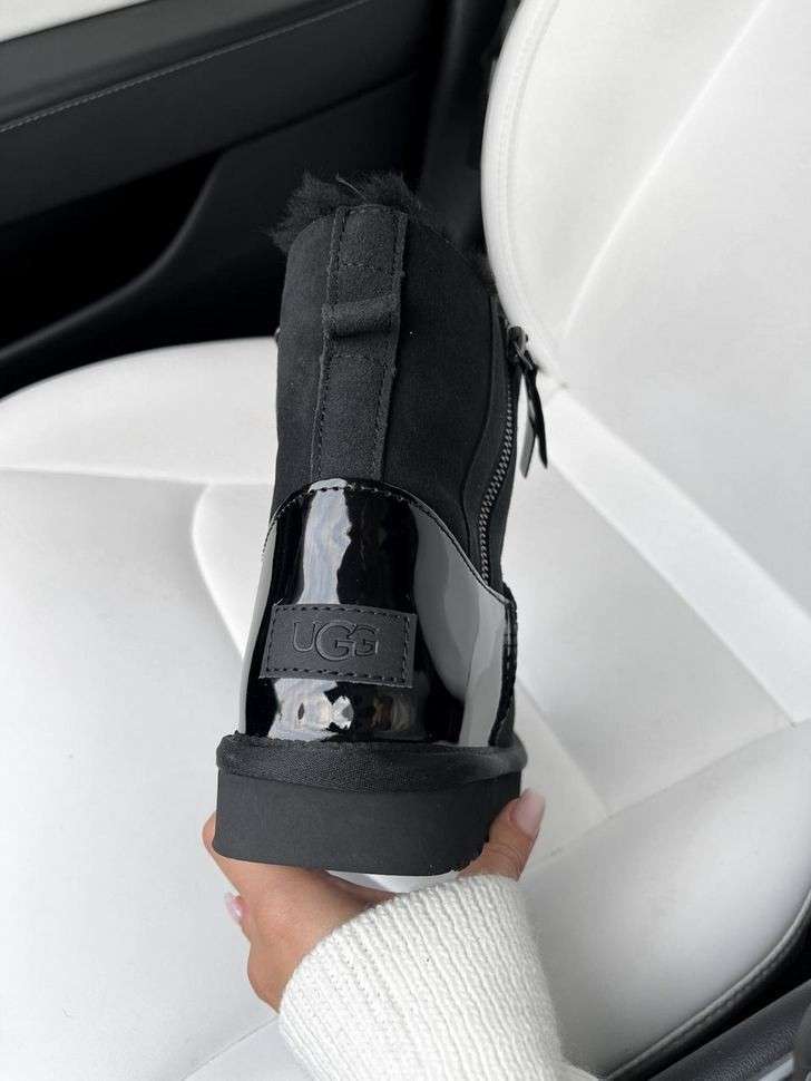 Жіночі UGG Міні замш з Змікою та Лак Пяткою Short ZIP Black Lacquer — фото 7
