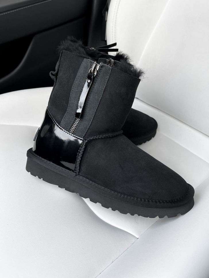 Жіночі UGG Міні замш з Змікою та Лак Пяткою Short ZIP Black Lacquer — фото 8