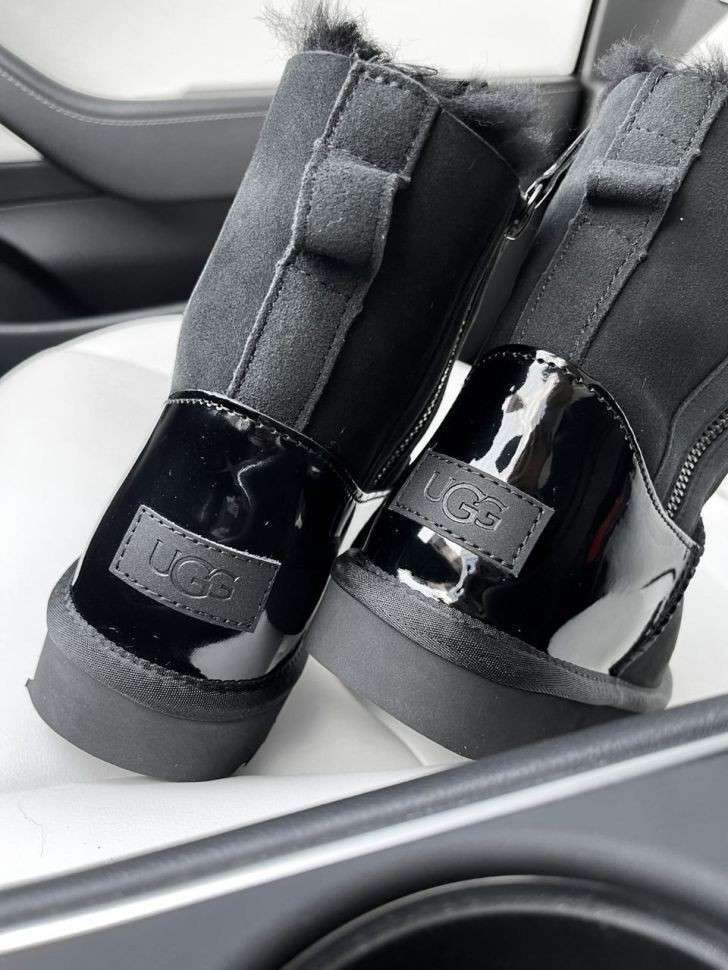 Жіночі UGG Міні замш з Змікою та Лак Пяткою Short ZIP Black Lacquer — фото 9