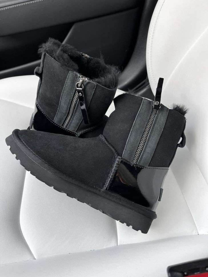 Жіночі UGG Міні замш з Змікою та Лак Пяткою Short ZIP Black Lacquer — фото 10