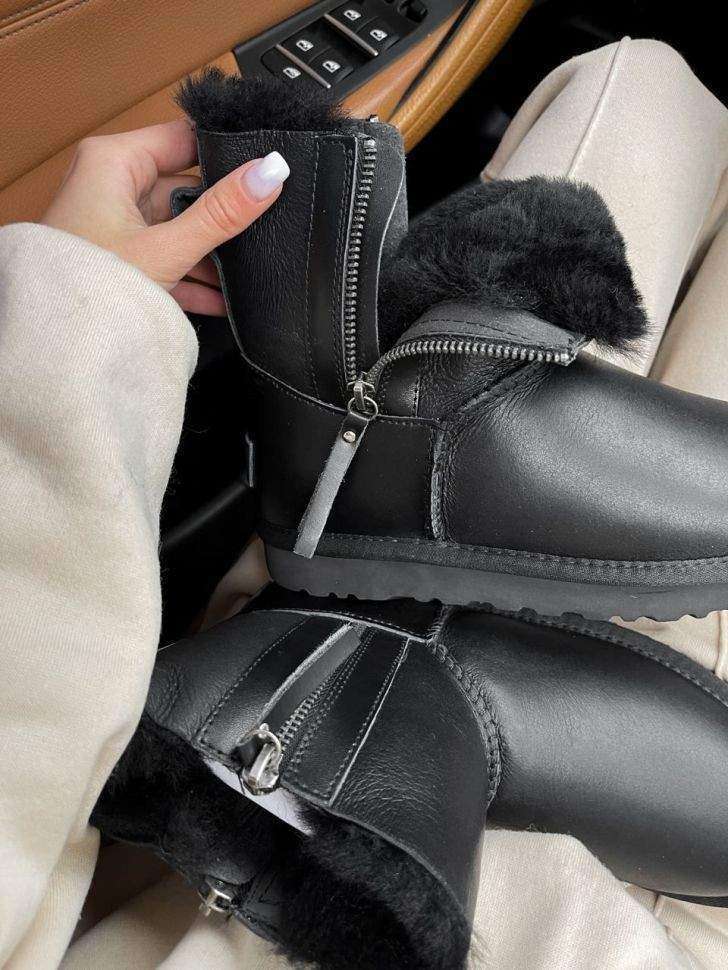 Жіночі UGG Міні Шкіра з Змійкою Mini Short ZIP Black Leather — фото 11