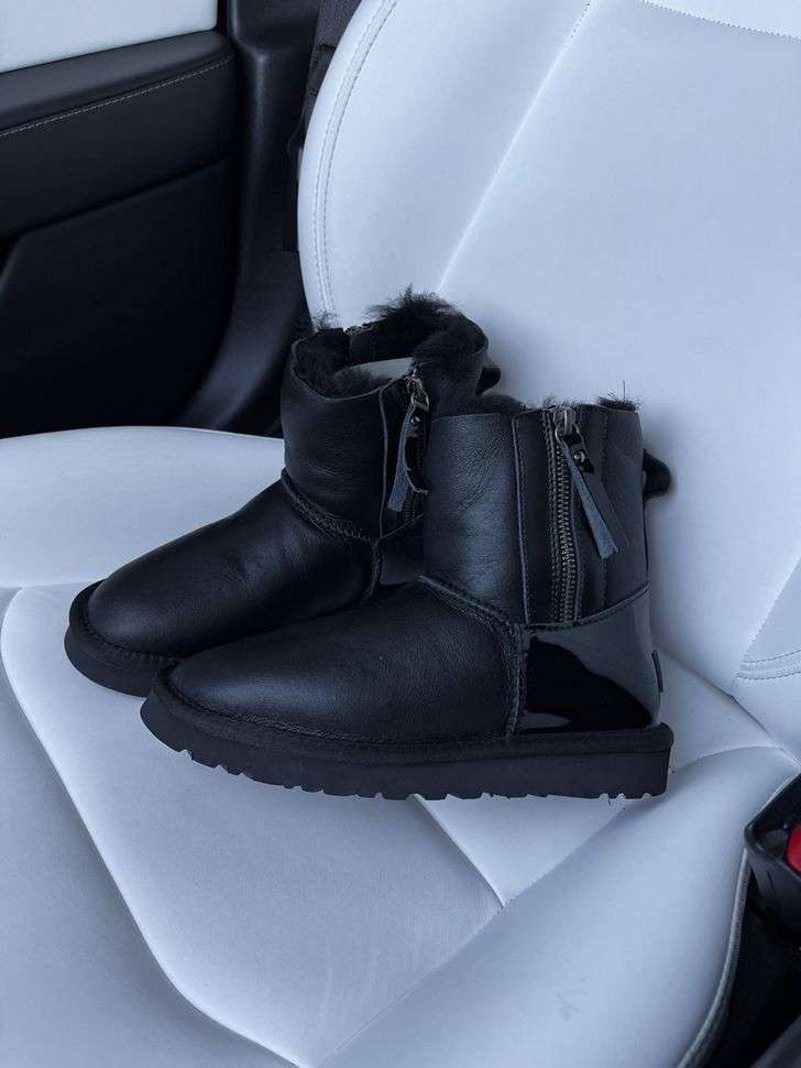 Жіночі UGG Міні Шкіра з Змікою та Лакова Пятка Mini Short ZIP Black Lacquer — фото 2