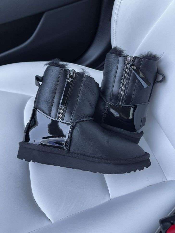 Жіночі UGG Міні Шкіра з Змікою та Лакова Пятка Mini Short ZIP Black Lacquer — фото 11
