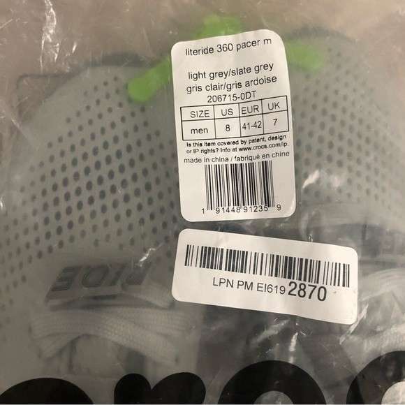 Чоловічі кросівки Crocs LiteRide 360 Pacer Light Grey/Slate Grey — фото 9