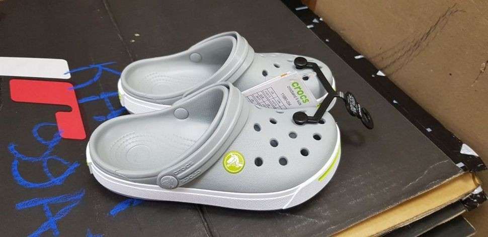Дитячі Crocs-сабо для хлопчика Crocs Crocband II ClogKids Light Grey/Volt Green — фото 2