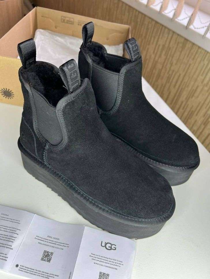 Жіночі UGG Платформа Ньюмел Чоботи Чорні Замша з Пасками Neumel Chelsea Black Platform — фото 8