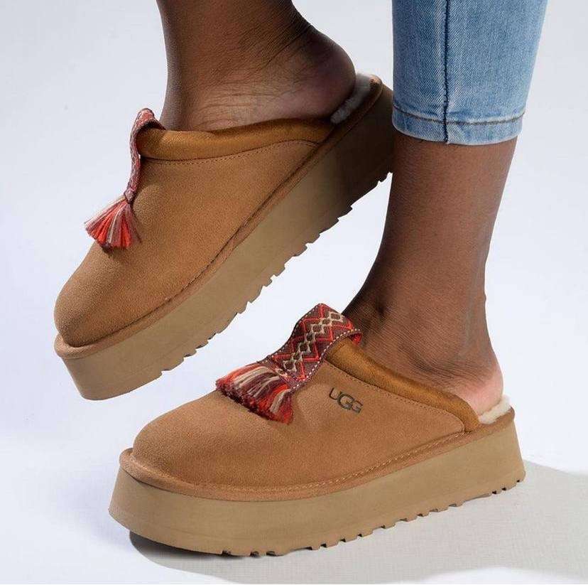 Жіночі UGG Таззл Шьопанці Платформа Помаранчеві Замша Tazzle Slippers Chestnut — фото 15