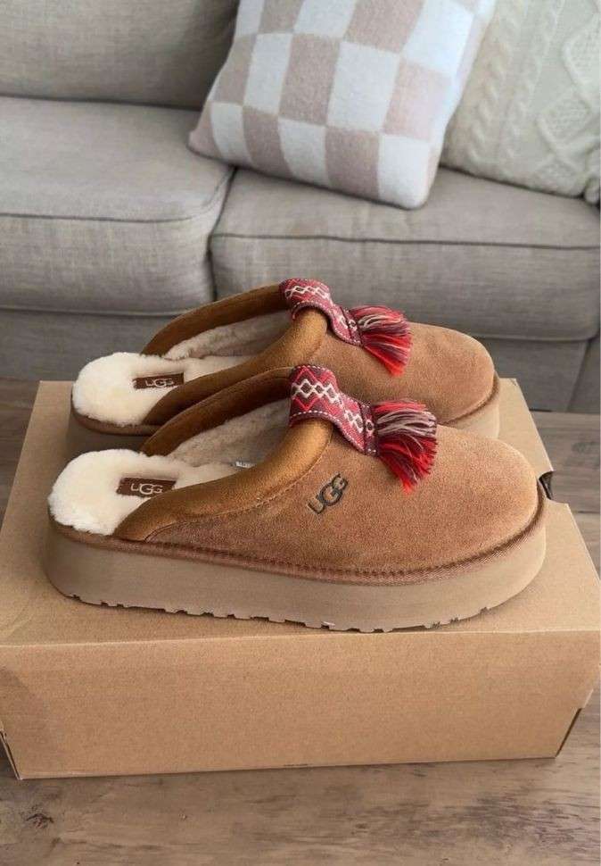 Жіночі UGG Таззл Шьопанці Платформа Помаранчеві Замша Tazzle Slippers Chestnut — фото 7