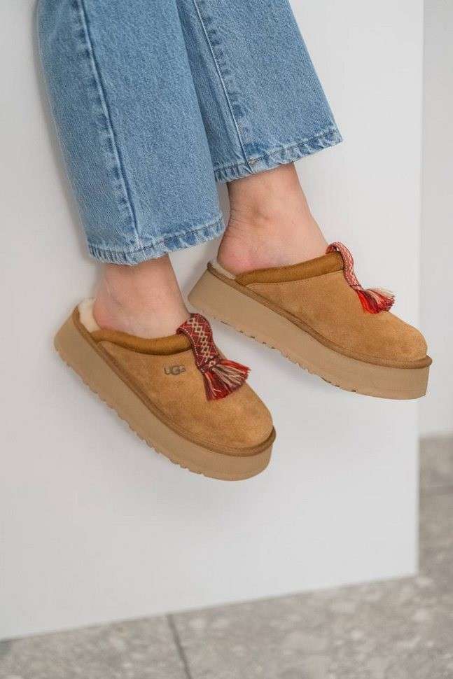 Жіночі UGG Таззл Шьопанці Платформа Помаранчеві Замша Tazzle Slippers Chestnut — фото 8
