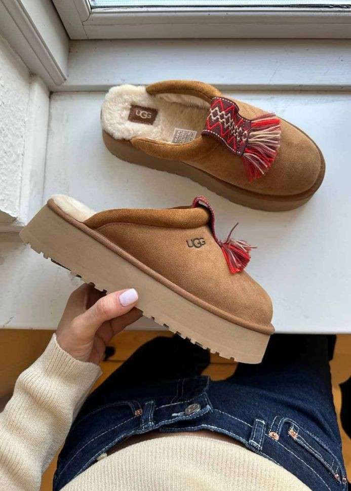 Жіночі UGG Таззл Шьопанці Платформа Помаранчеві Замша Tazzle Slippers Chestnut — фото 9