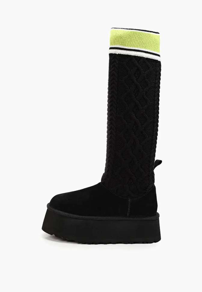 Жіночі UGG Платформа Світер Чорні Sweater Letter Boots Black — фото 2